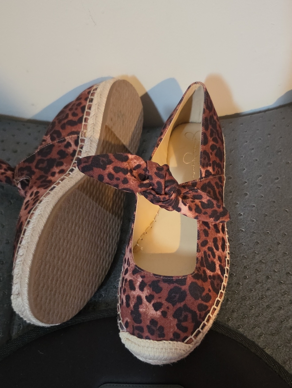 Jessica Simpson Lyra leopard print espadrille flats featuring a feminine bow